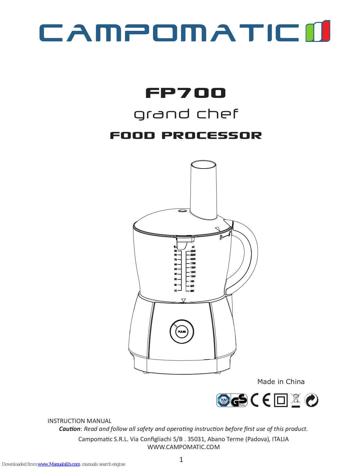 Campomatic FP700 grand chef Instruction Manual - ManualMachine.com