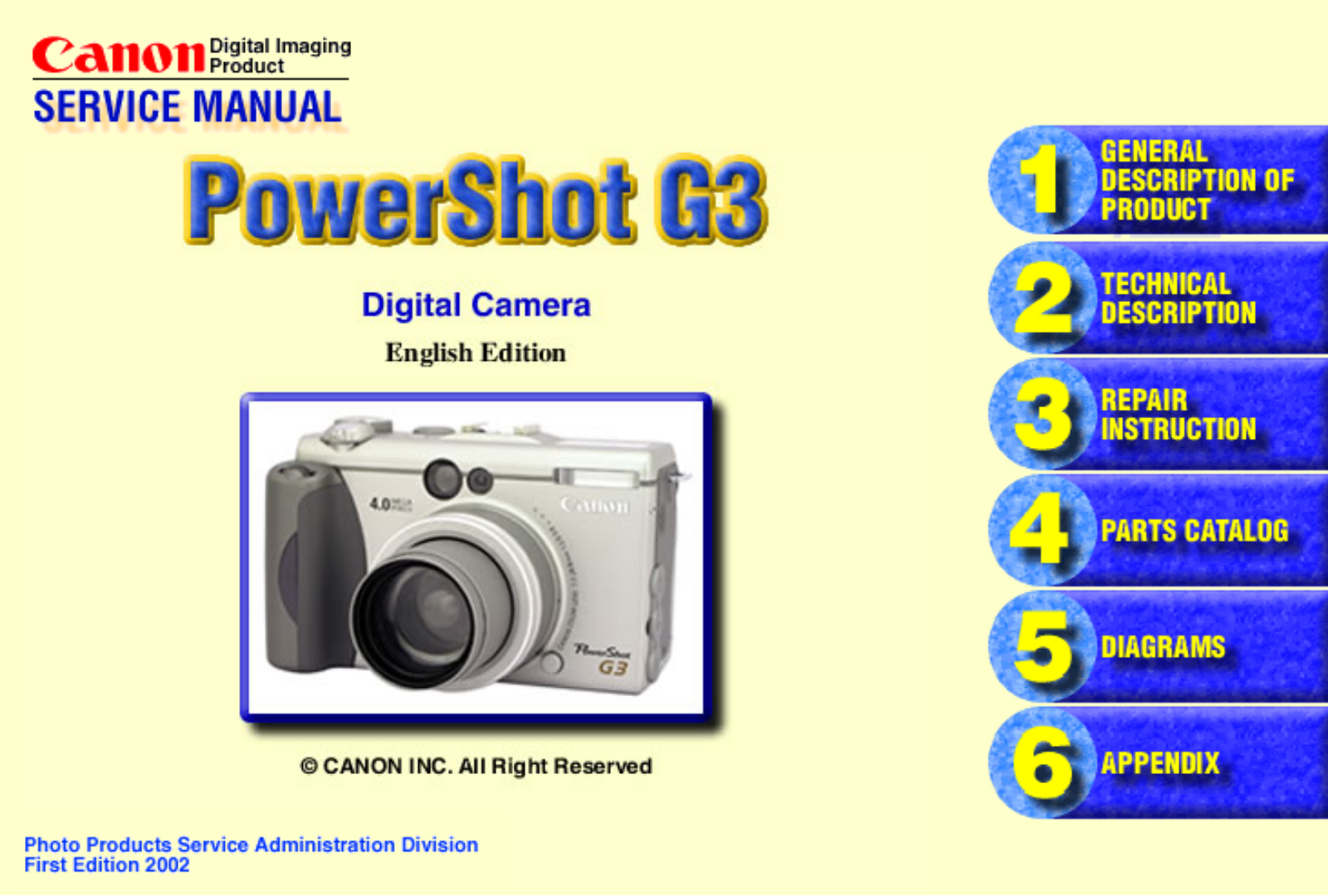 CANON POWERSHOT G3 Service Manual