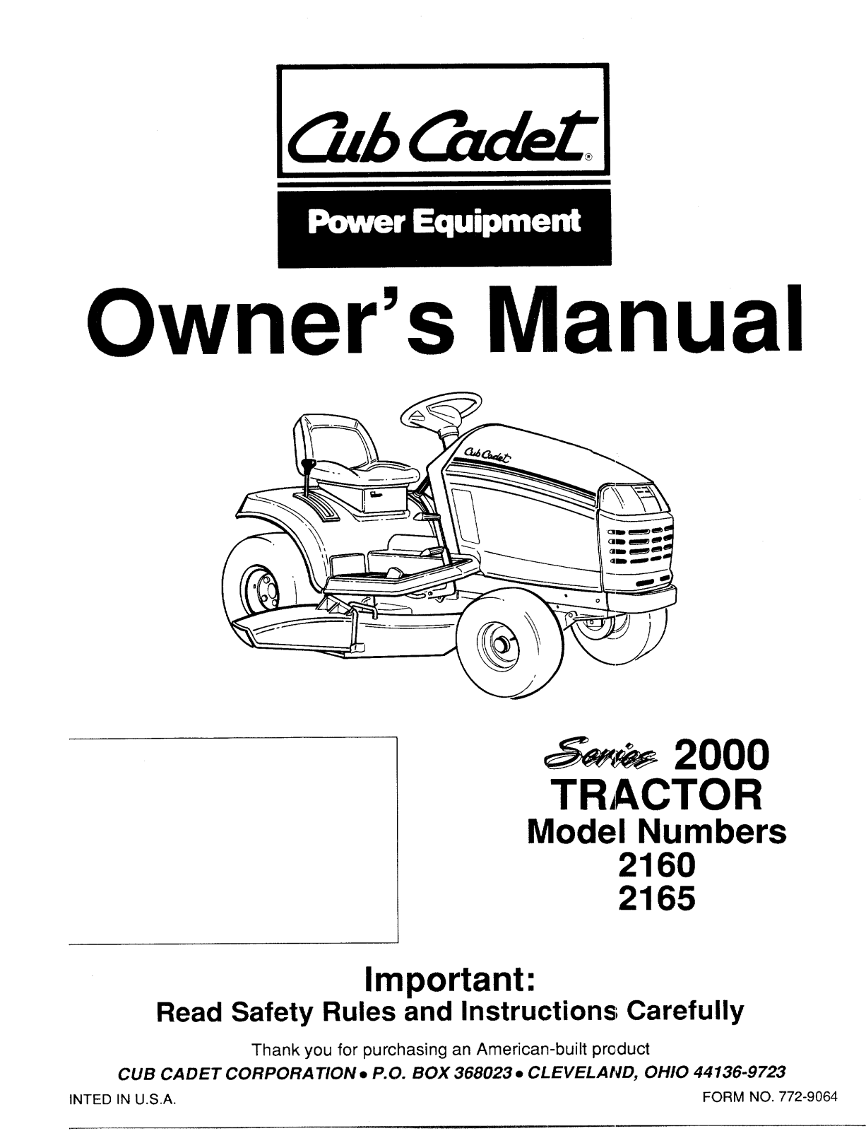 Cub Cadet 2165, 2160 User Manual