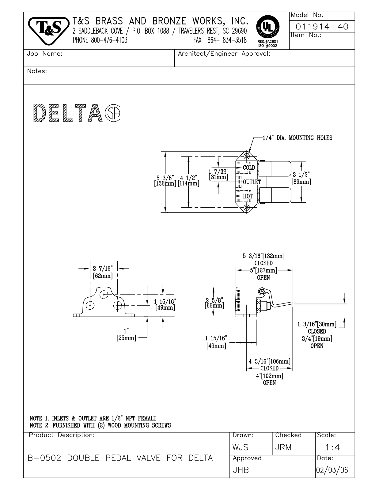 T&S Brass 011914-40 User Manual