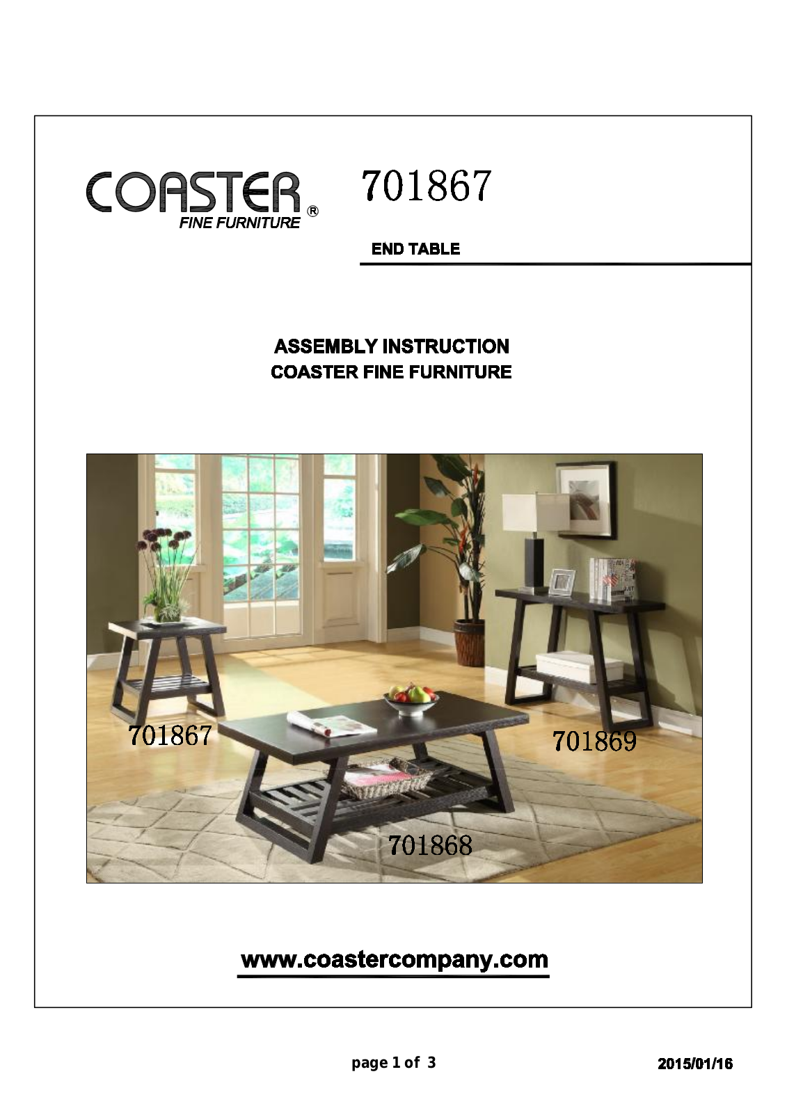 Coaster 701867 Assembly Guide