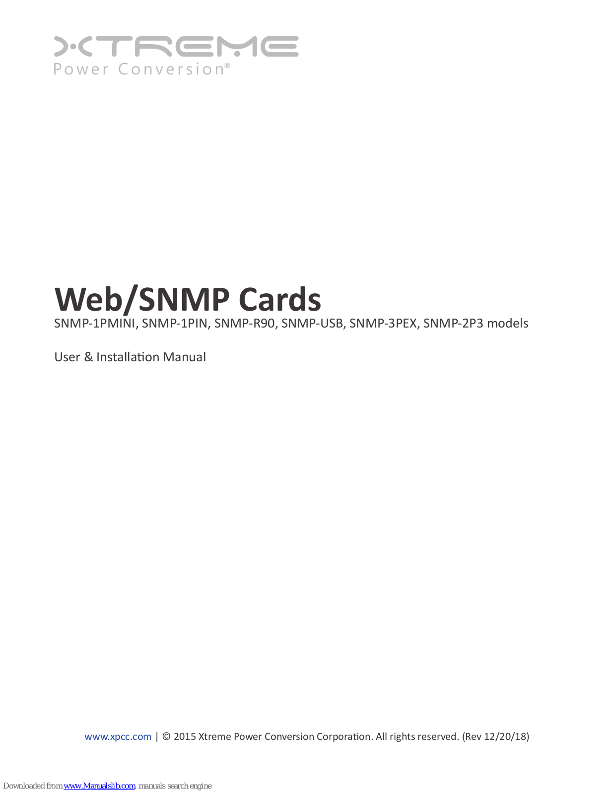 Xtreme Power Conversion SNMP-1PMINI, SNMP-1PIN, SNMP-R90, SNMP-USB, SNMP-3PEX User & Installation Manual - ManualMachine.com