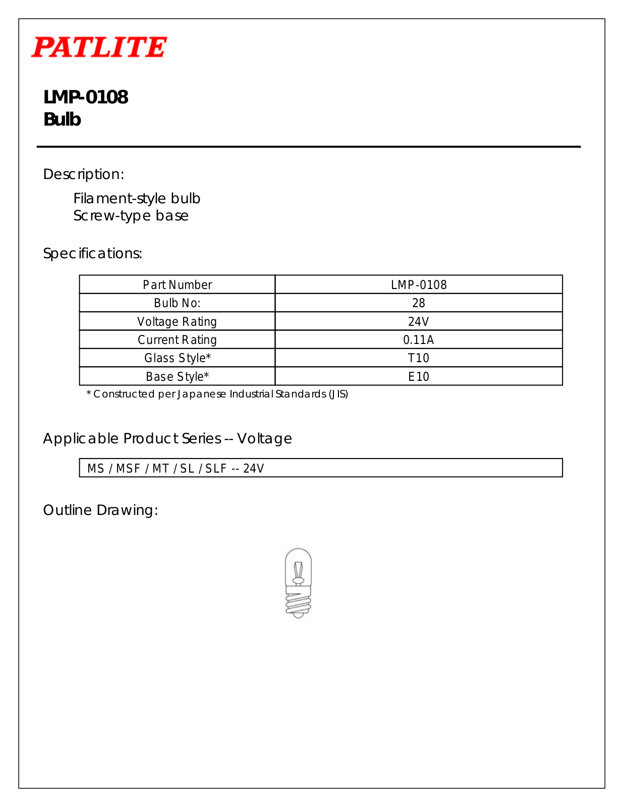 Patlite LMP-0108 Specifications