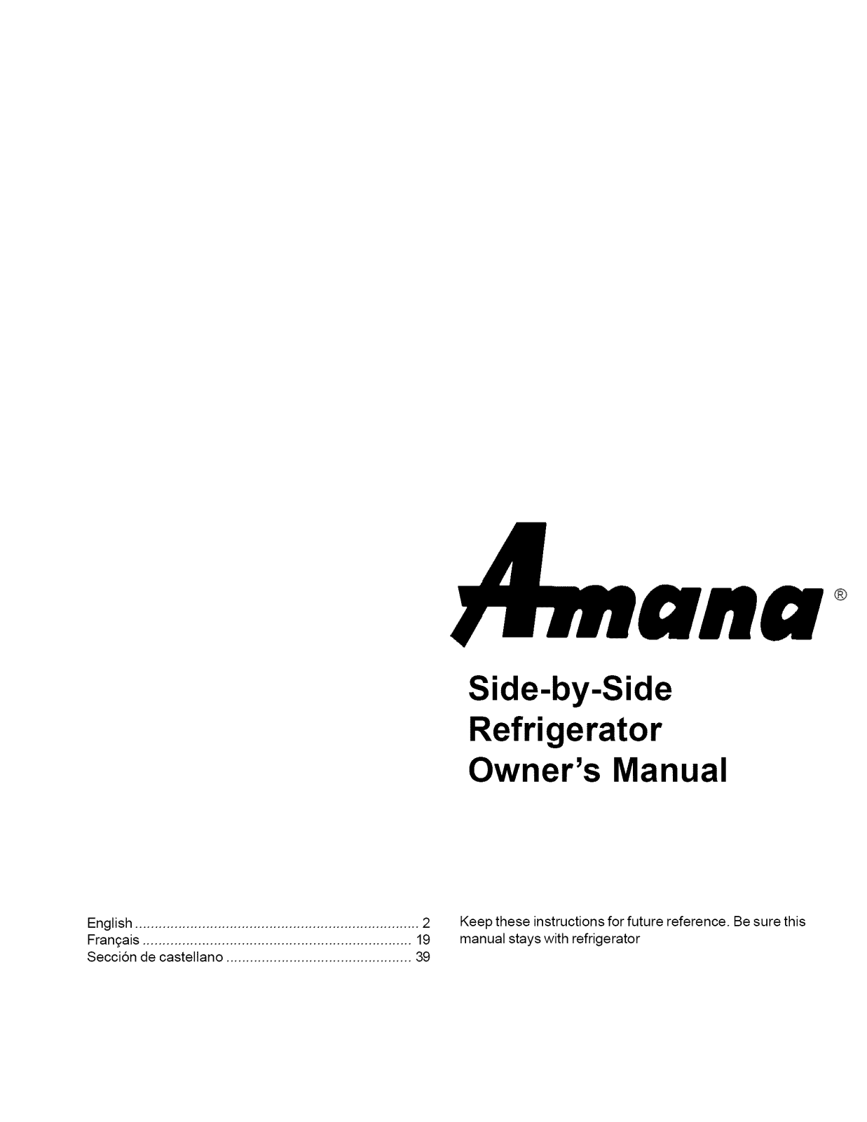 Amana SRD25S5W-P1190305WW, SRD25S5W-P1190302WW Owner’s Manual