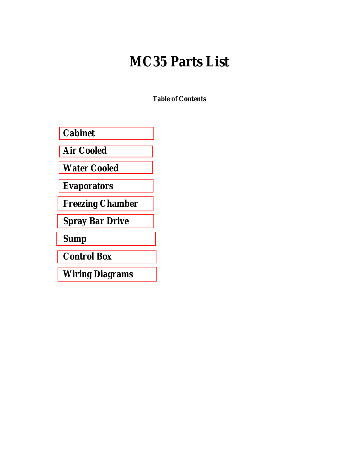 Scotsman MC35 PARTS LIST