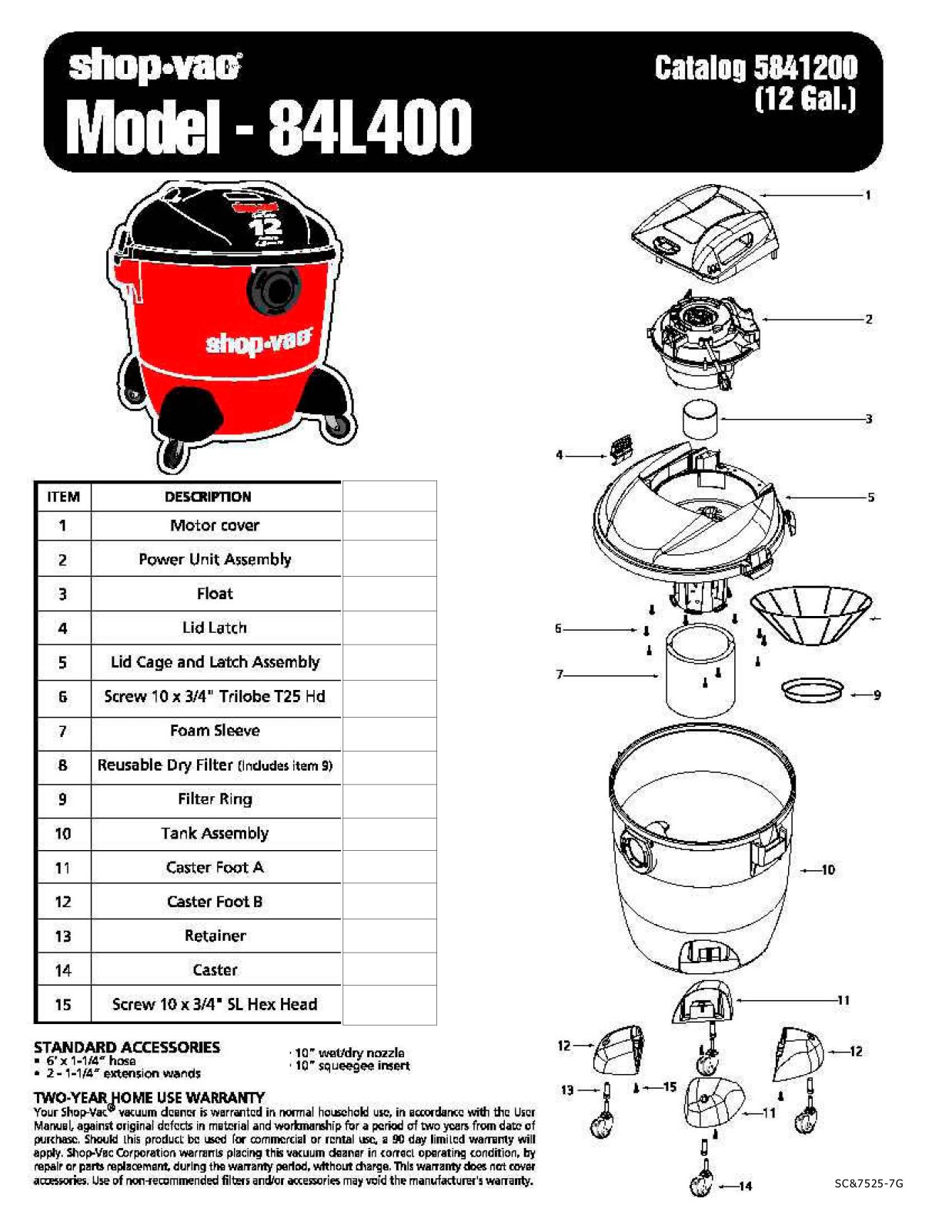 Shop Vac 84l400 Owner's Manual