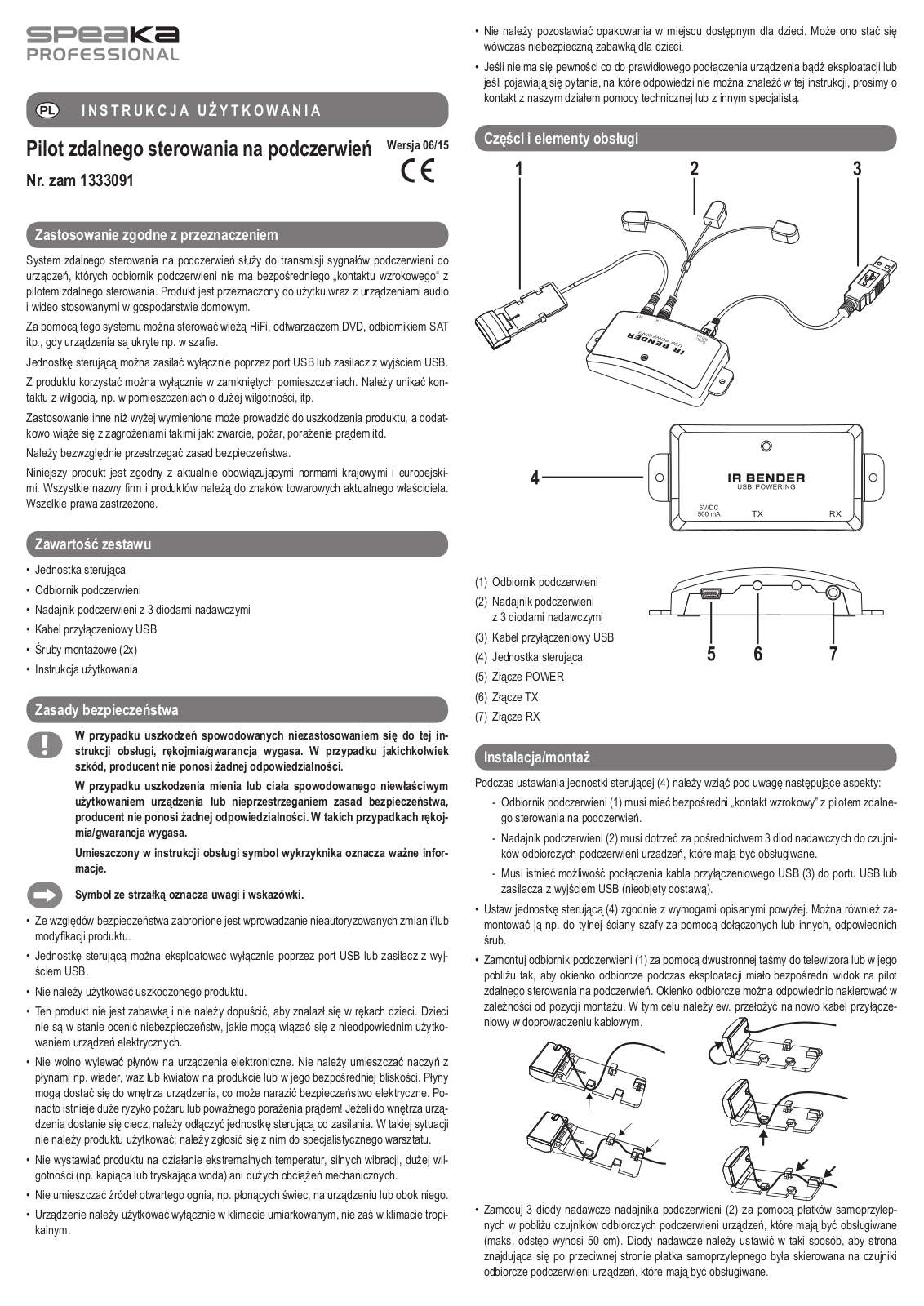 SpeaKa Professional 1333091 Instructions