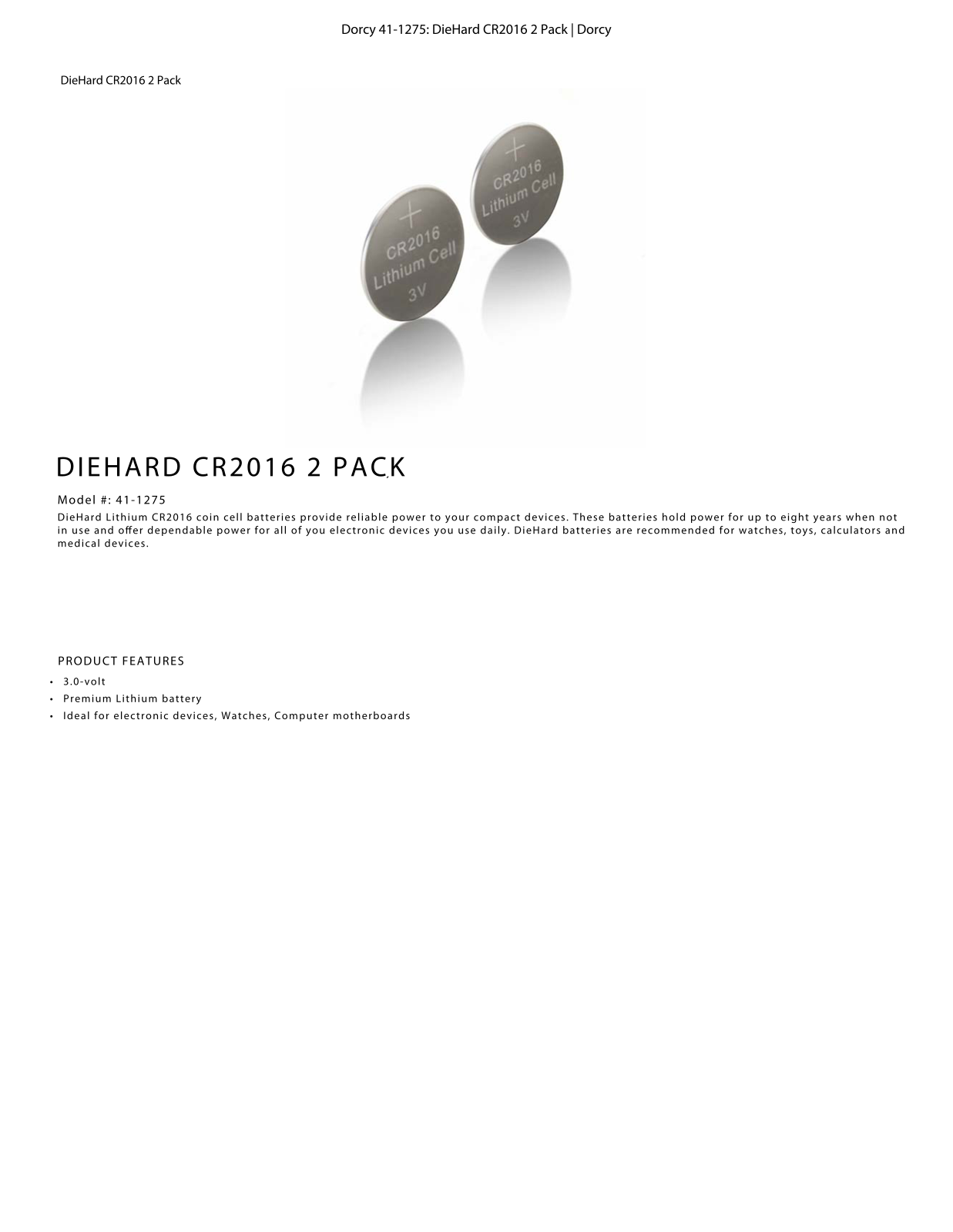 DieHard 41-1275 Data Sheet - ManualMachine.com