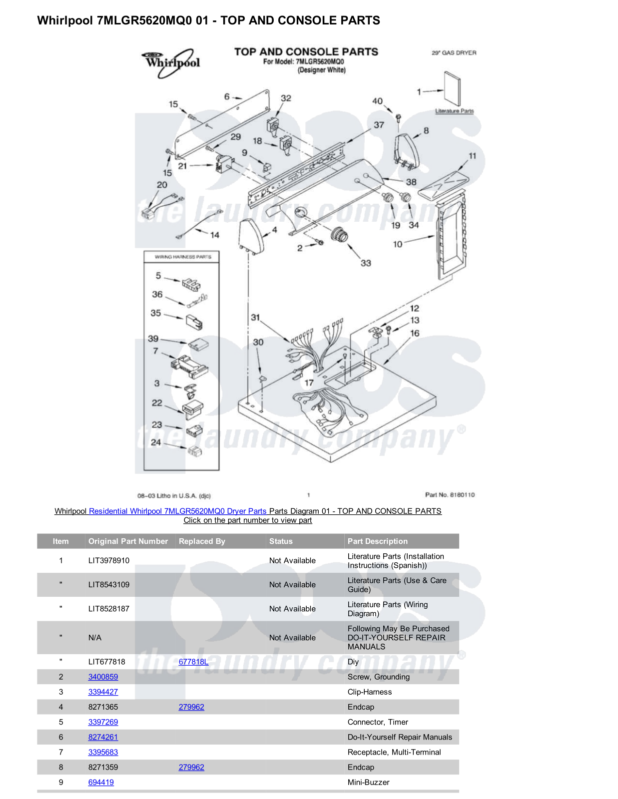 Whirlpool 7MLGR5620MQ0 Parts Diagram