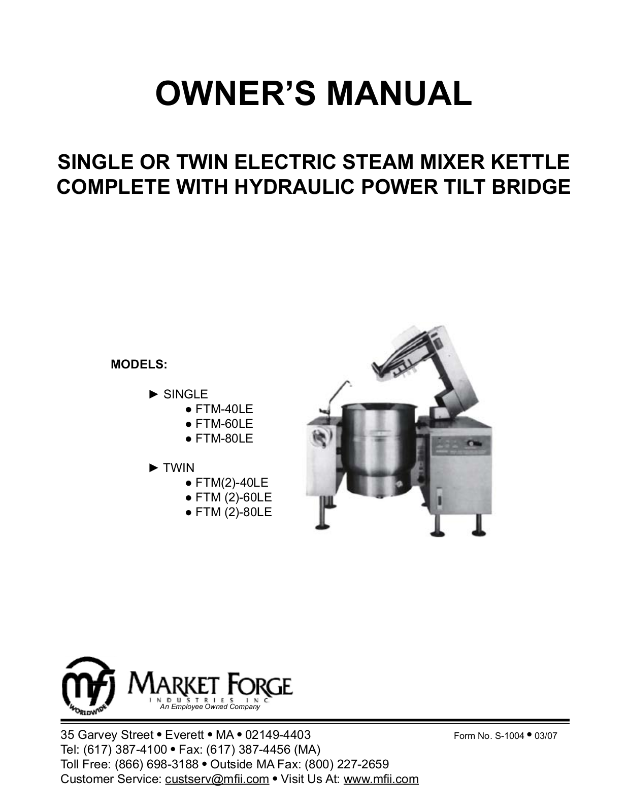 Market Forge FTM-60LE Installation Manual