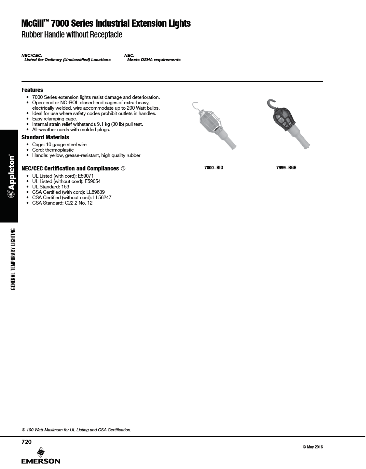 Appleton 7000 Series Catalog Page