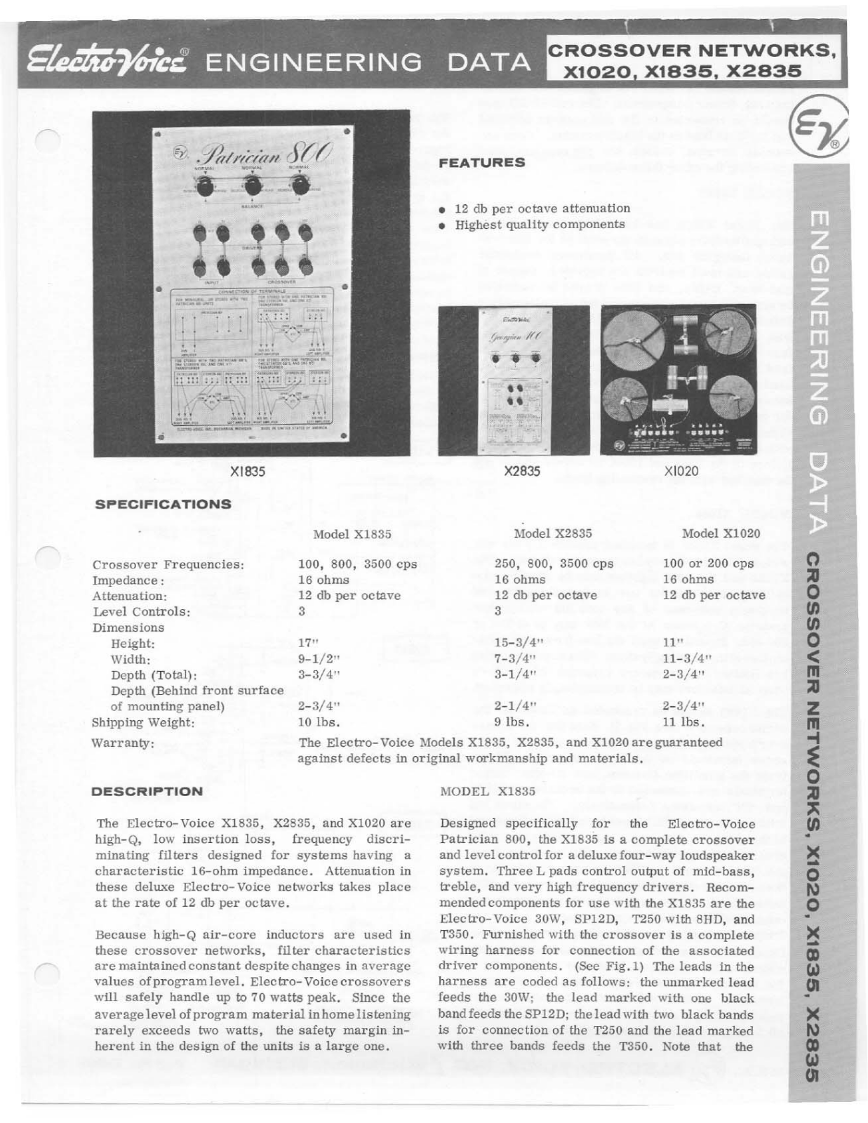 Electro-voice X1020, X2835, X1835 DATASHEET