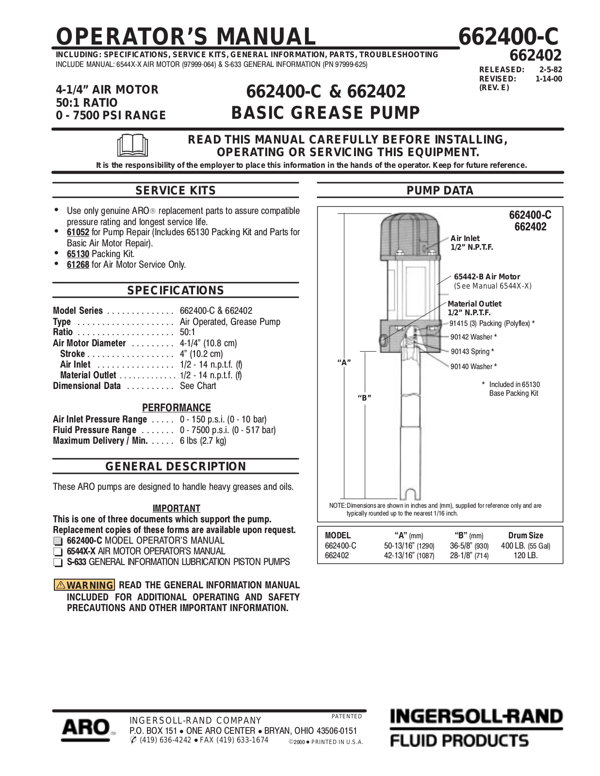 Ingersoll-Rand 662402, 662400-C User Manual