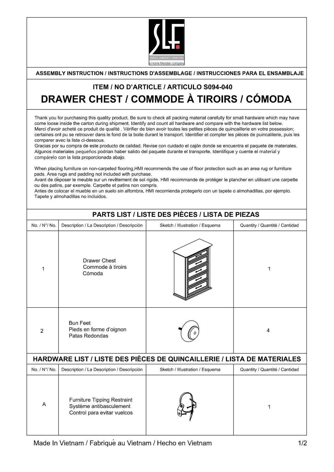 HomeFare S094040 Assembly Guide