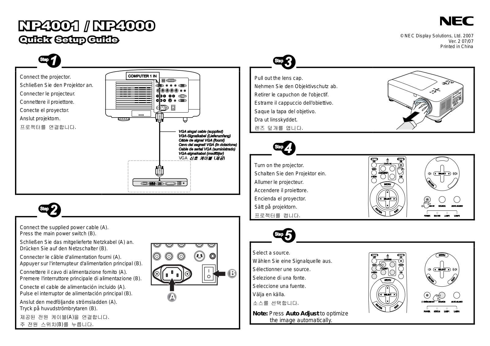 NEC NP4001 Quick Setup Guide