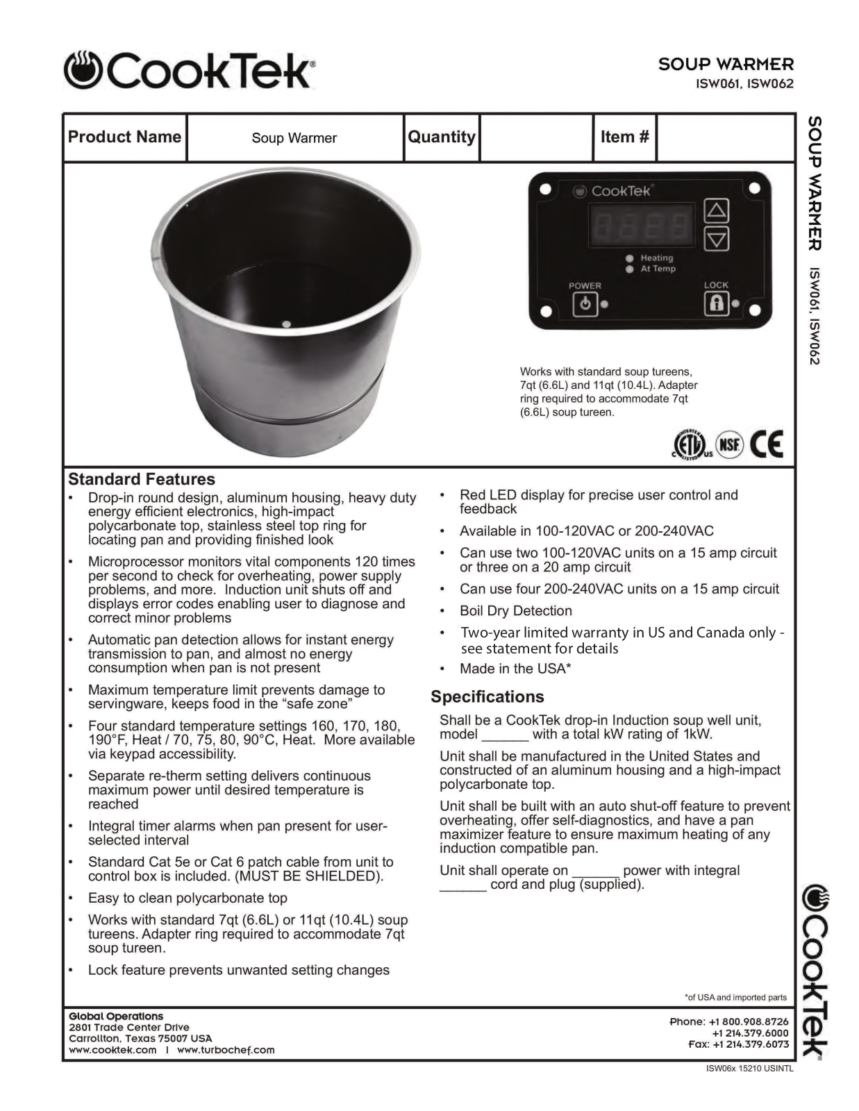 Cooktek ISW061 User Manual