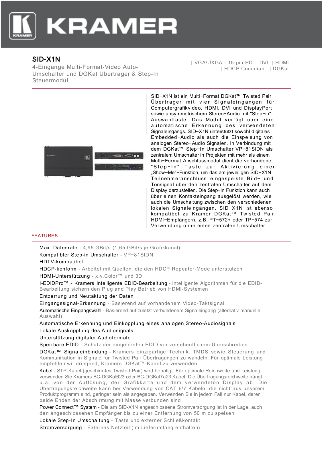 Kramer SID-X1N User Manual