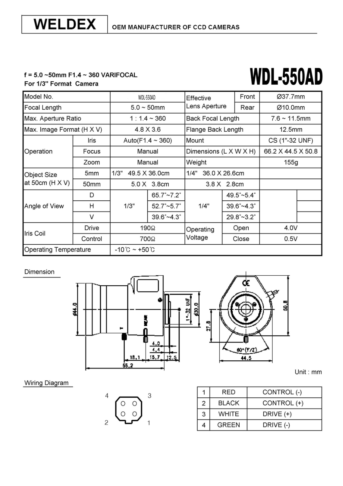 Weldex WDL-550AD Specsheet