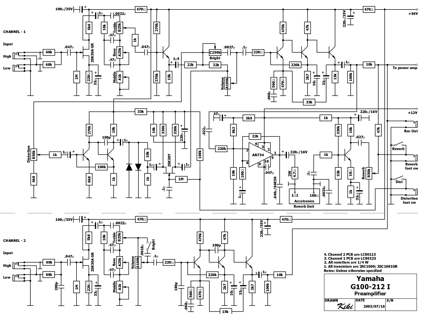 Yamaha g100 schematic