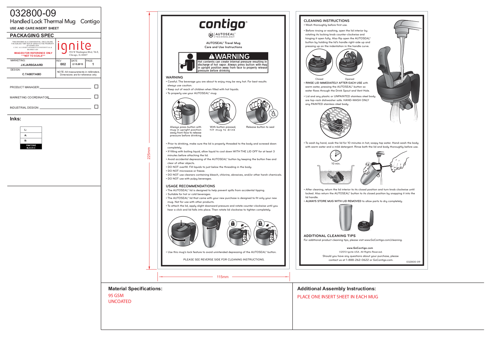 Contigo AUTOSEAL 16 oz. Quincy Insulated Travel Mug User Manual