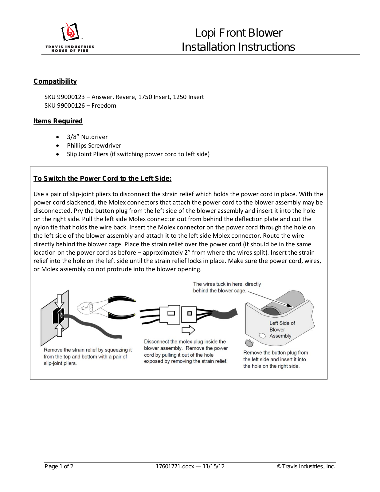 Avalon Firestyles Lopi Front Blower User Manual