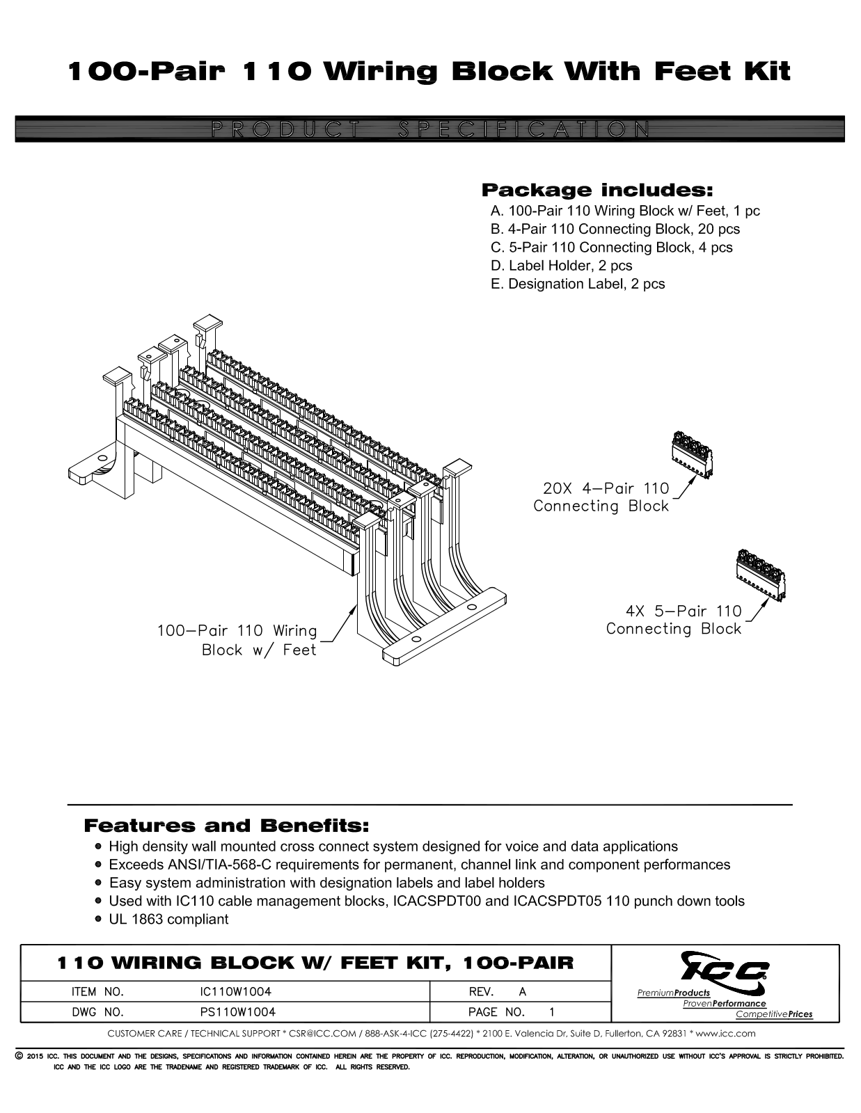 ICC IC110W1004 Specsheet