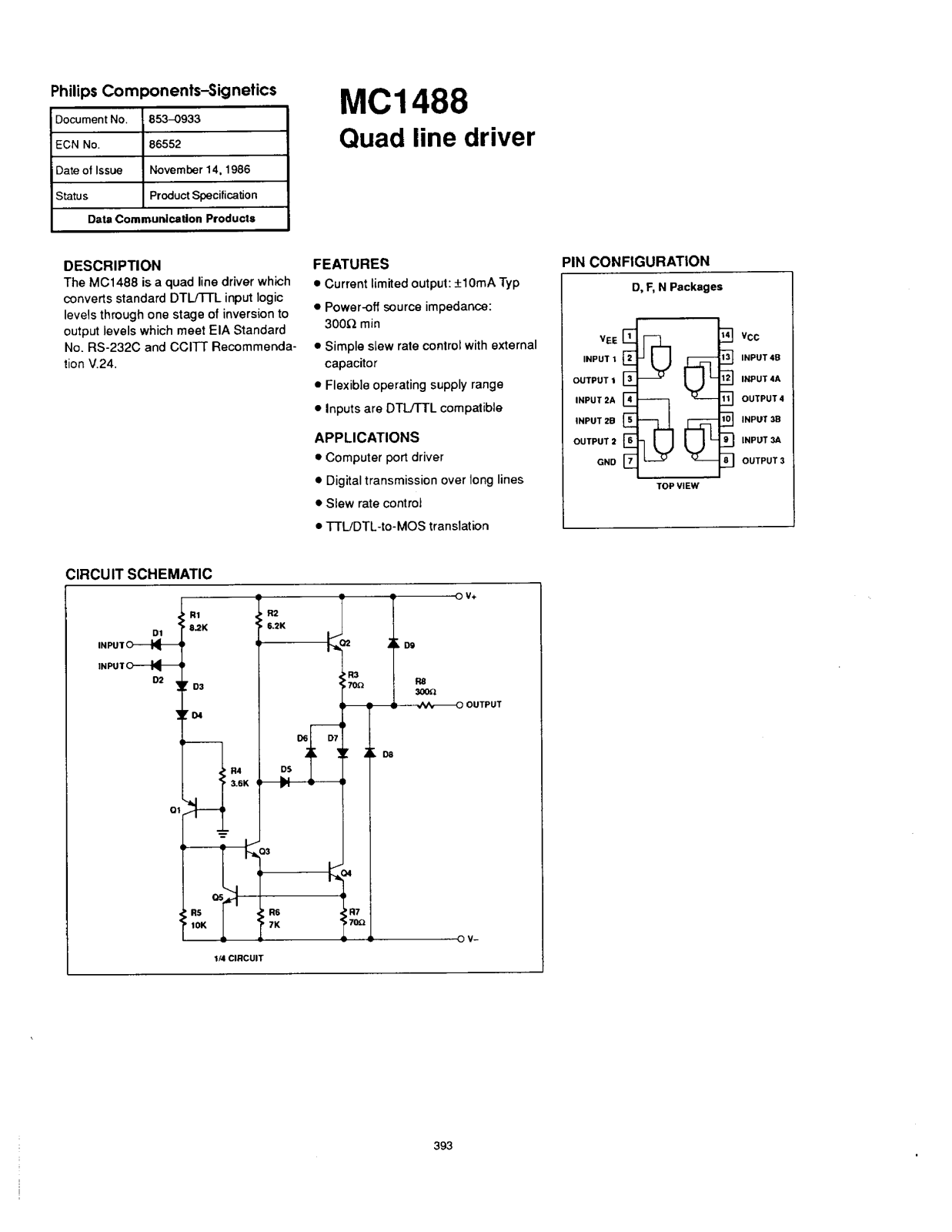 Philips MC1488D, MC1488N Datasheet