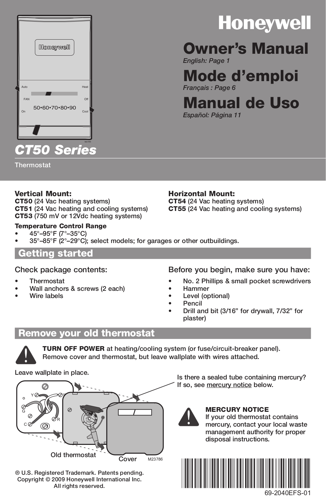 Honeywell CT30A1005-E1, CT31A1003-E1 User Manual