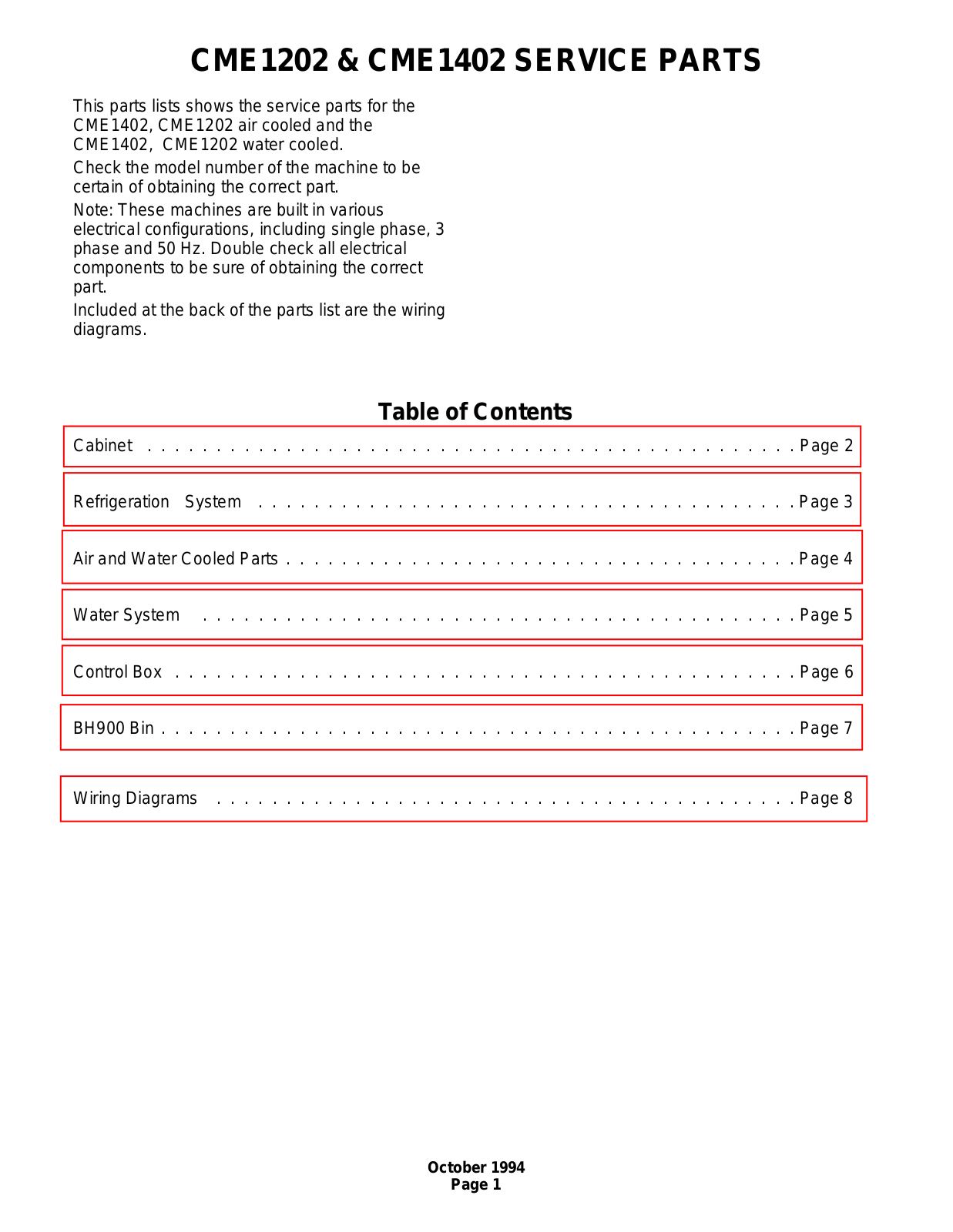 Scotsman CME1202 Parts Manual