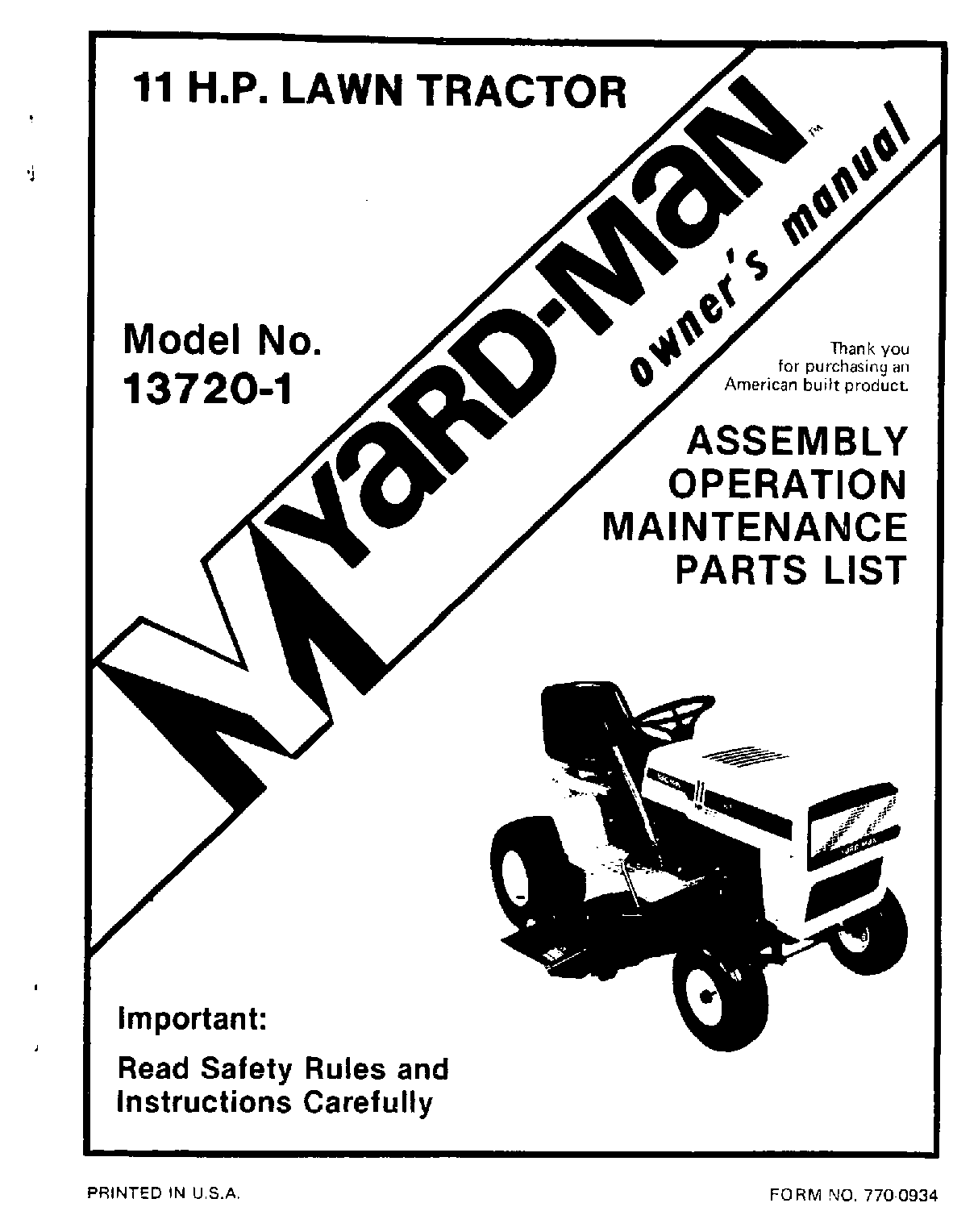Yard-Man 13720-1 User Manual