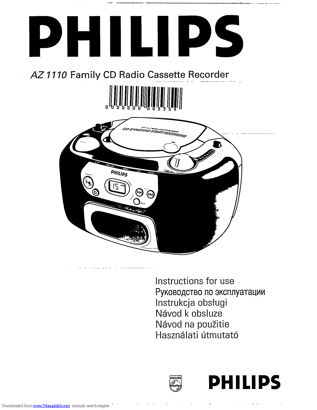 Philips AZ1114/05, AZ1111/05, AZ1114/00, AZ1113/05, AZ1113/00 Instructions For Use Manual