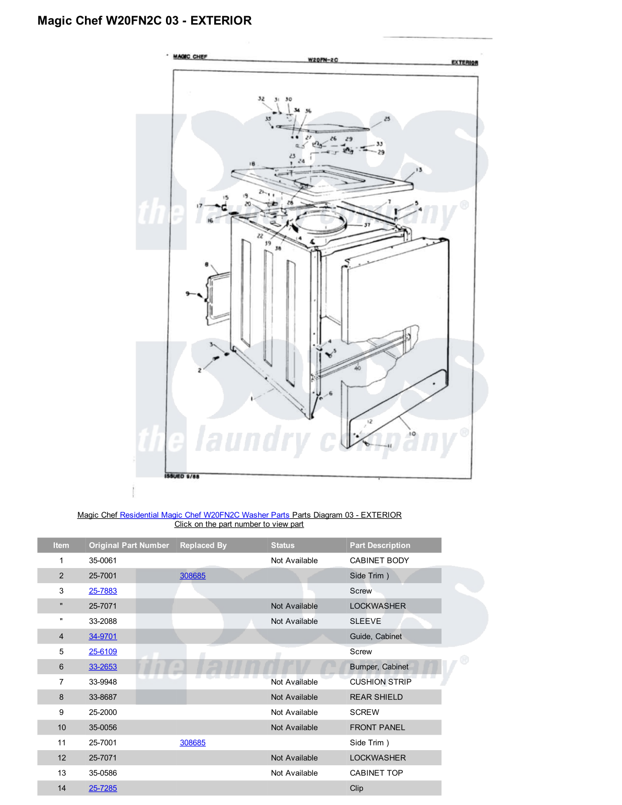 Magic Chef W20FN2C Parts Diagram