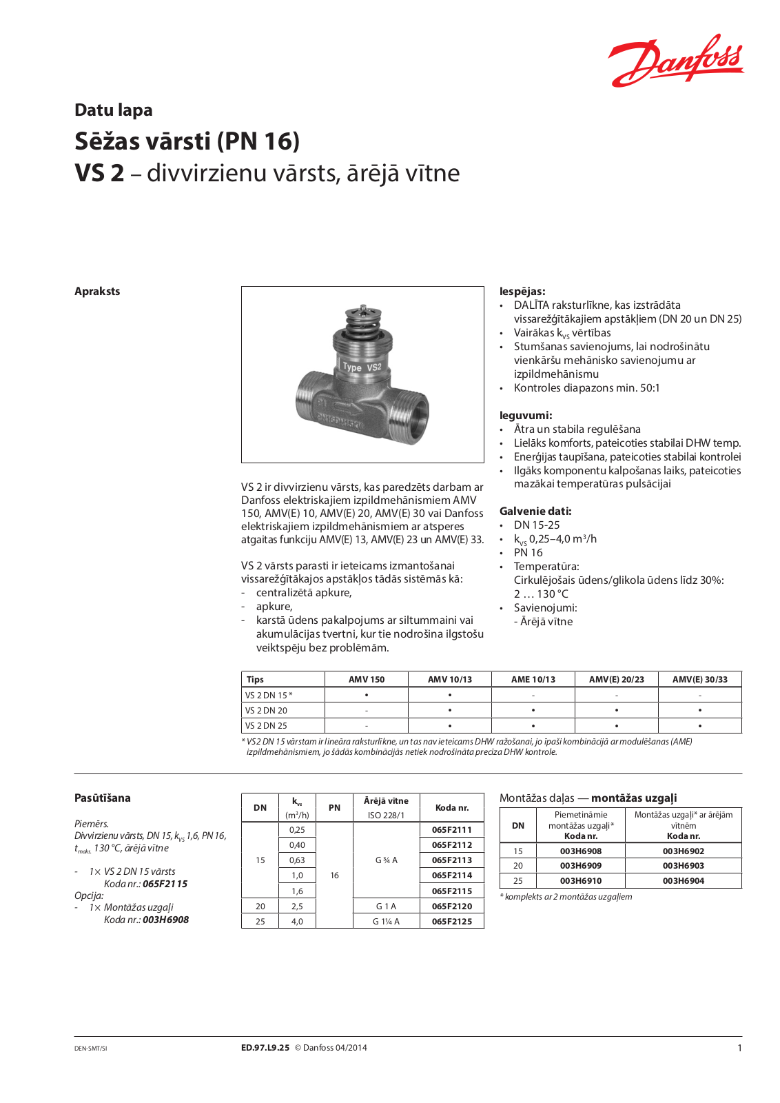 Danfoss VS 2 Data sheet