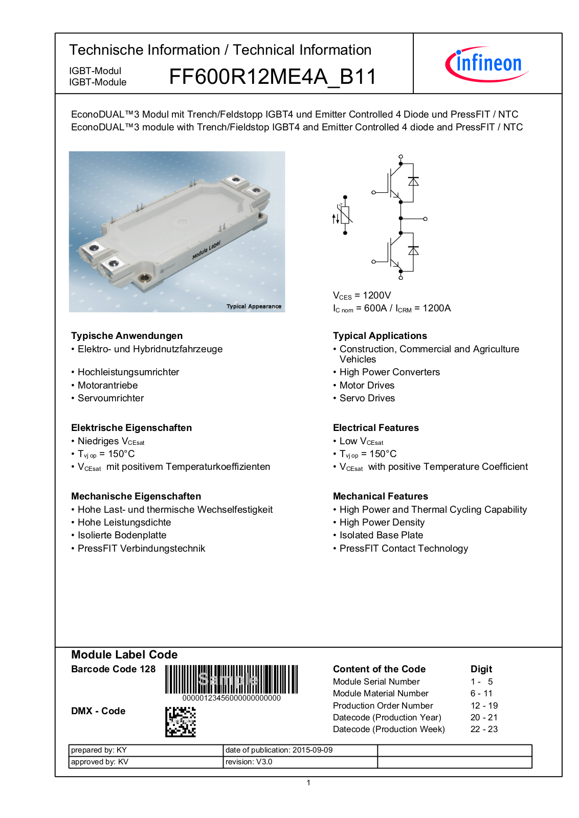 Infineon FF600R12ME4A_B11 Data Sheet