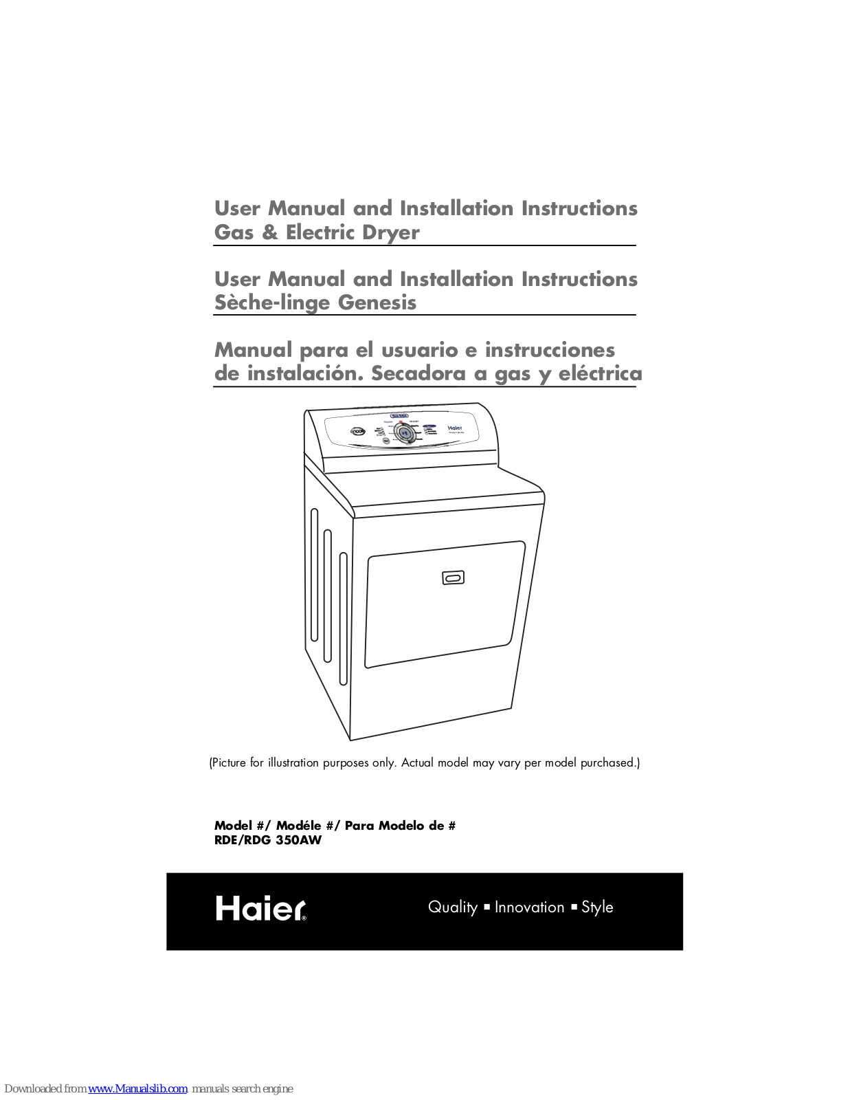 Haier RDG350AW, RDE User Manual And Installation Instructions