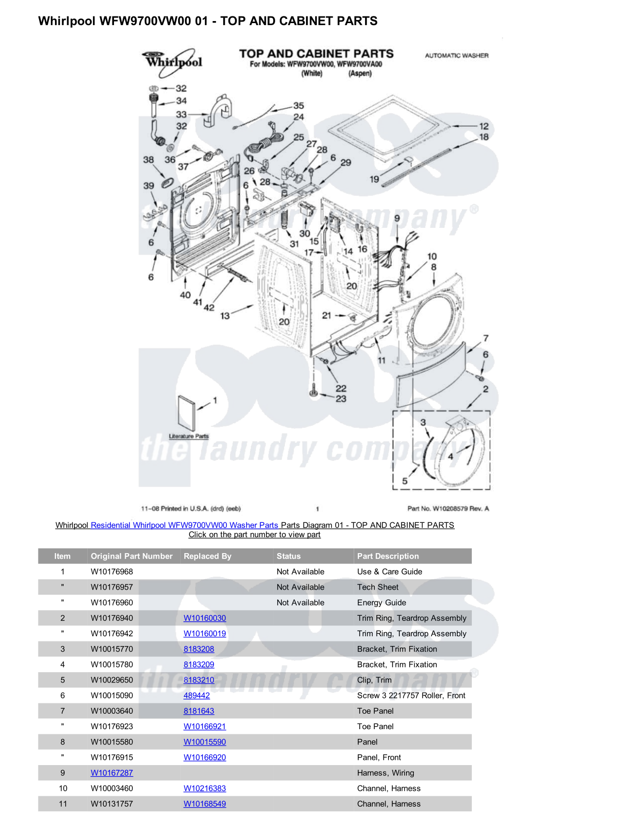 Whirlpool WFW9700VW00 Parts Diagram