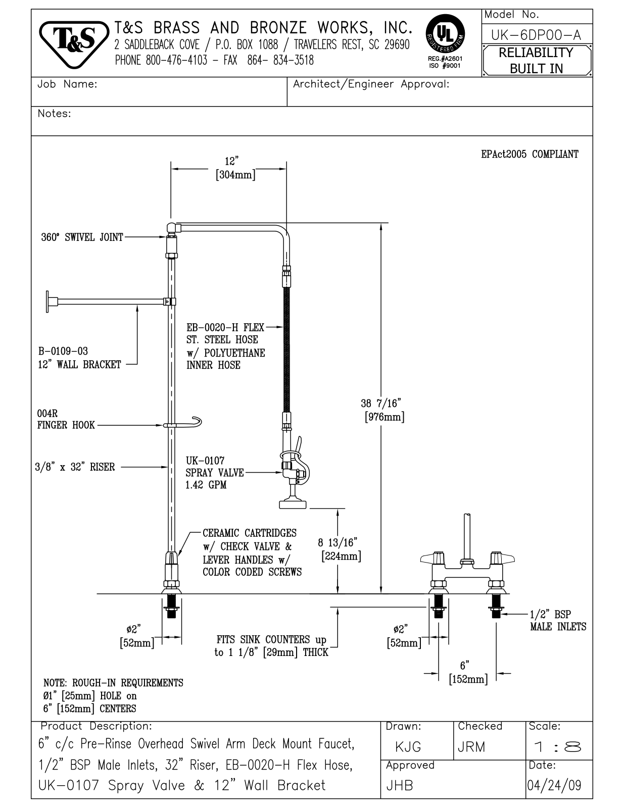 T&S Brass UK-6DP00-A User Manual