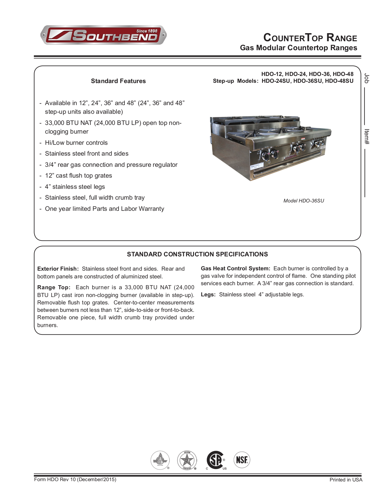 Southbend HDO-12 User Manual