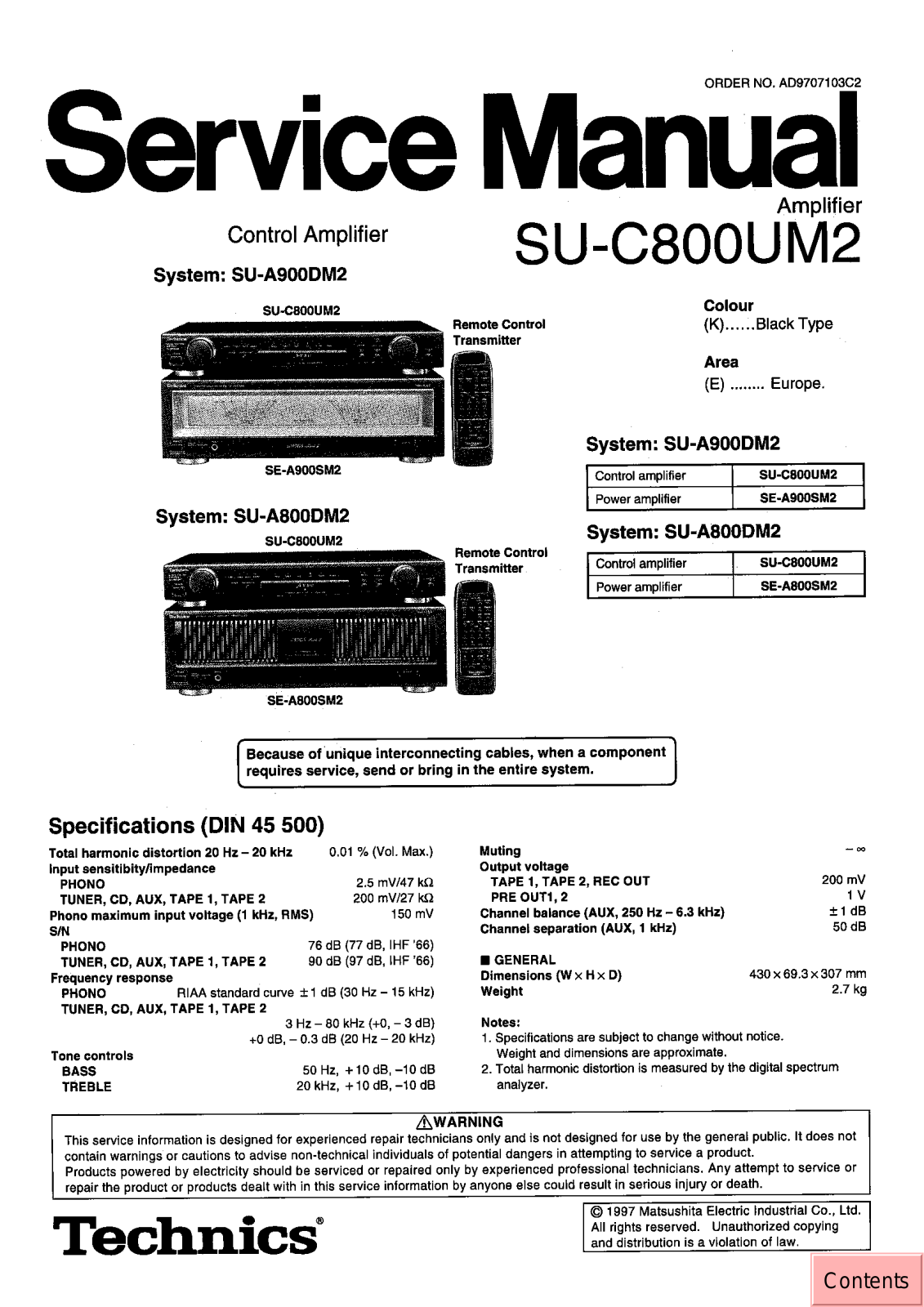 Technics SUC-800-UM-2 Service manual