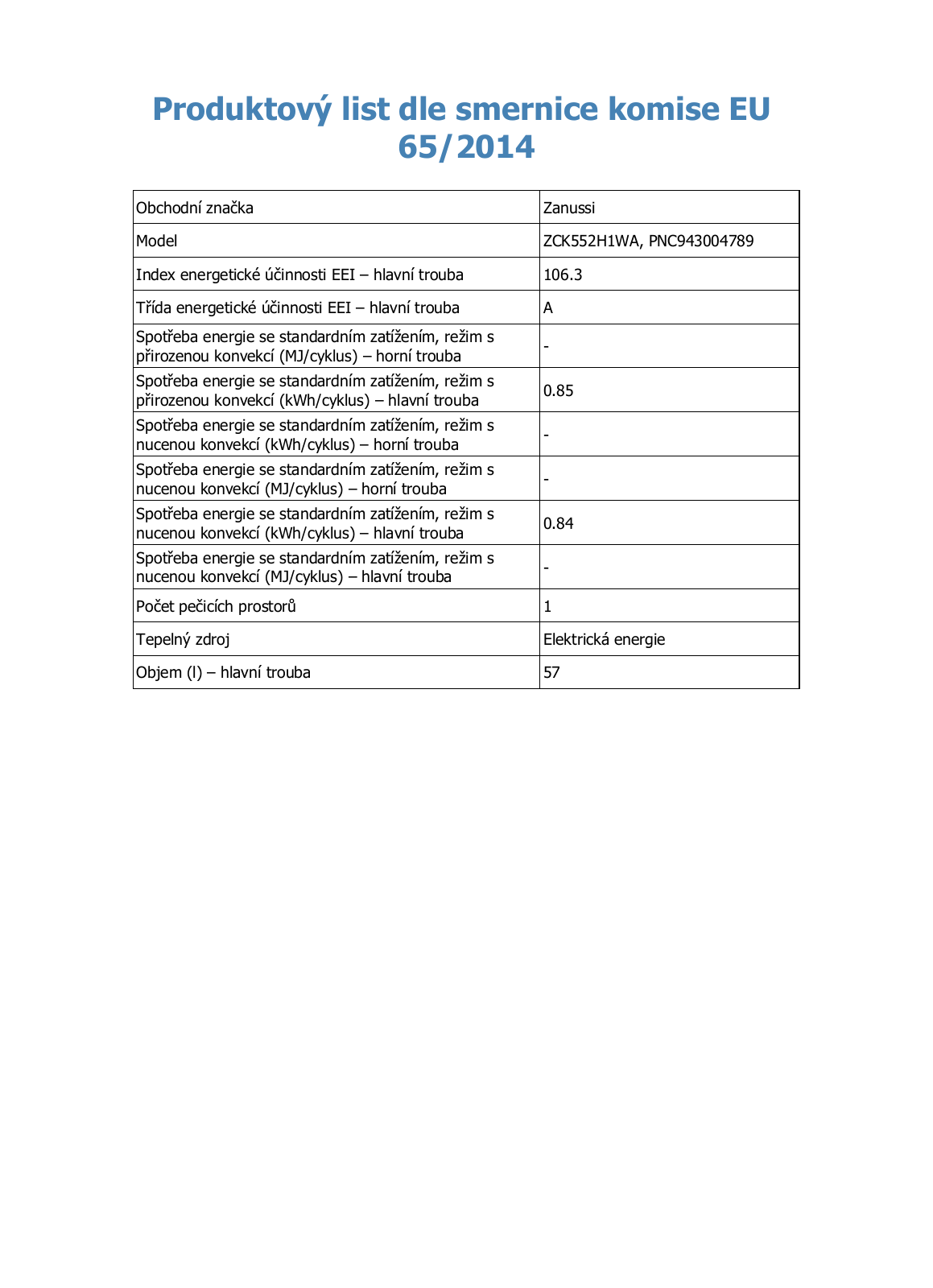 Zanussi ZCK552H1WA User Manual