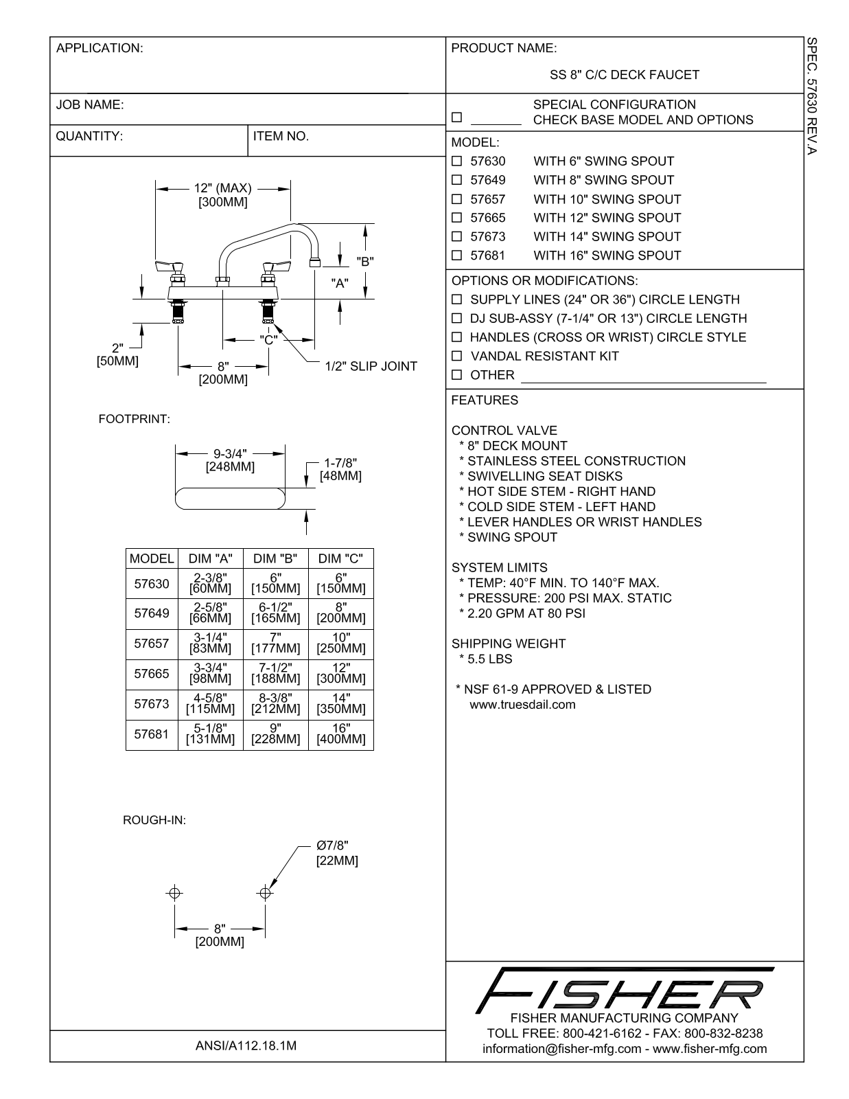 Fisher Manufacturing 57630 User Manual