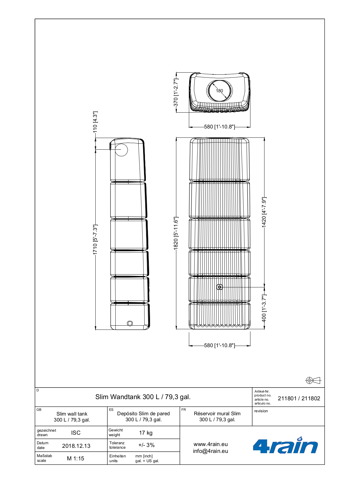 4rain Slim Wandtank 300 L Service Manual