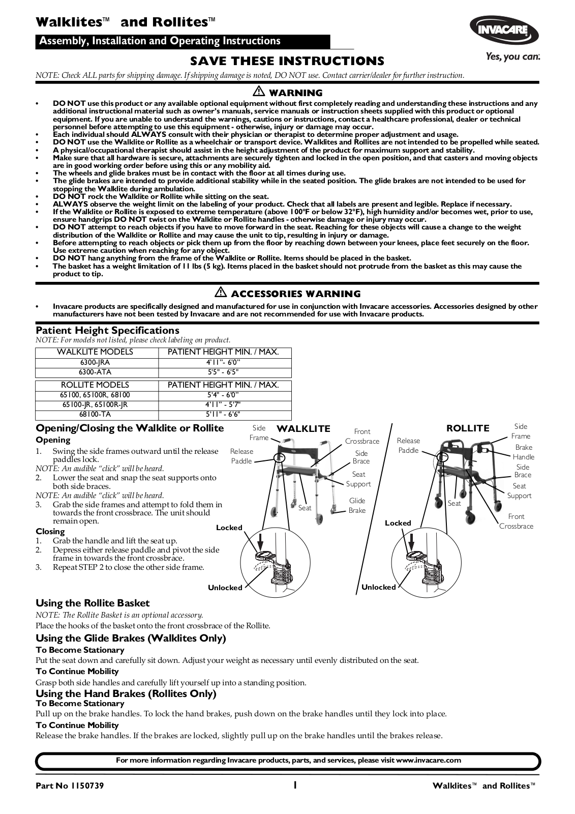 Invacare 6300-ATA, 6300-JRA, 65100-JR, 65100, 65100R User Manual