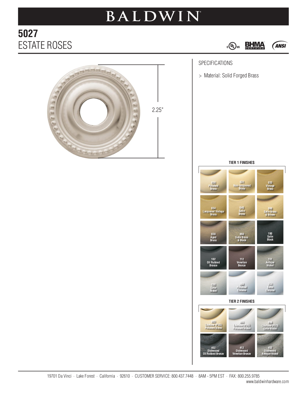 Baldwin 5027 Estate Rose User Manual