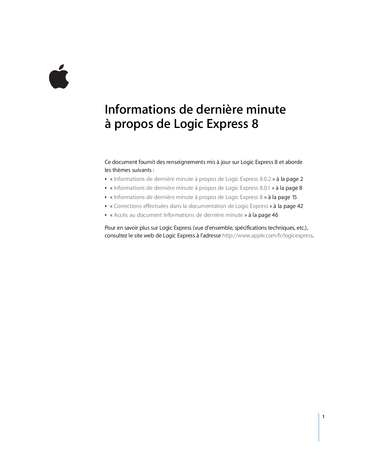 Apple LOGIC EXPRESS 8 Information Manual