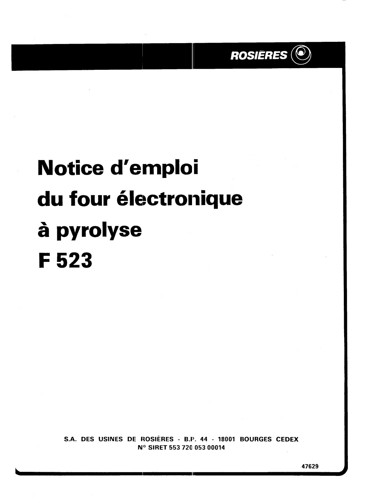 ROSIERES F 523 User Manual