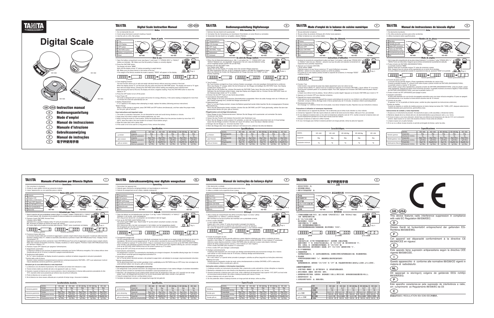 Tanita KD-403 Owner's Manual