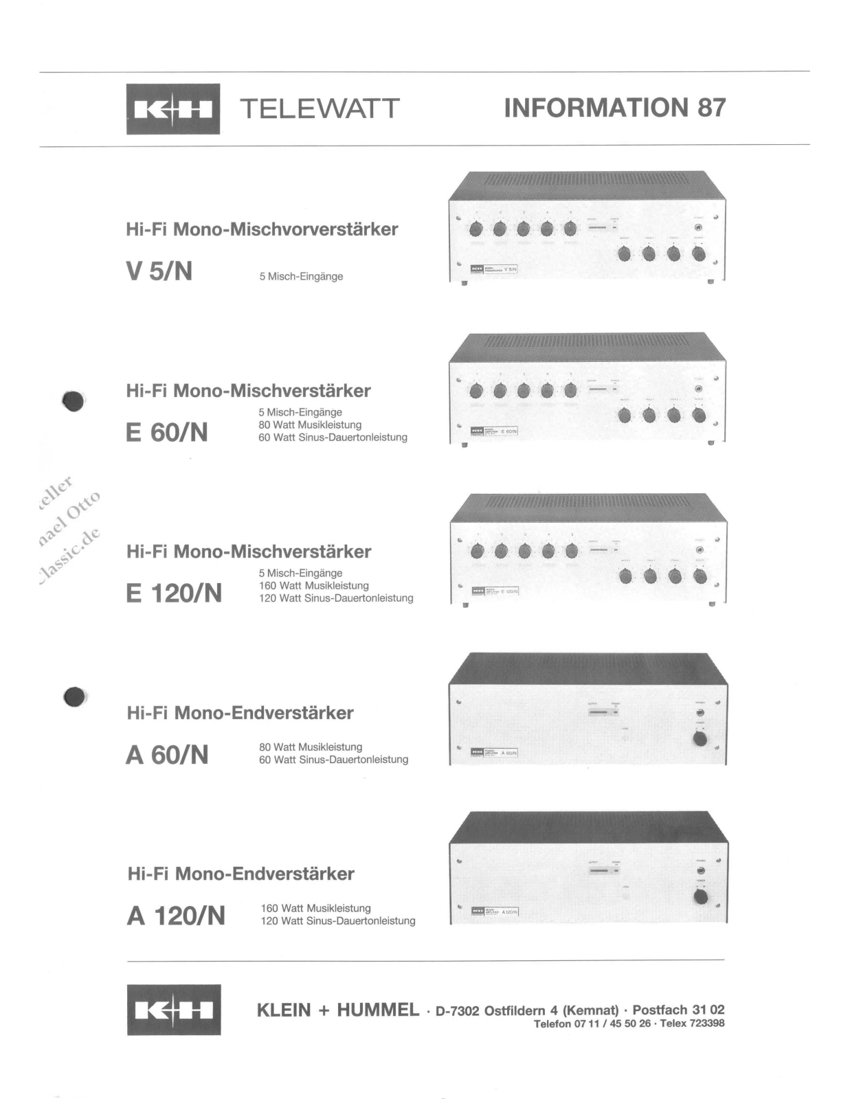 KLEIN + HUMMEL E 60/N, E 120/N, A 60/N, A 120/N, V 5/N datasheet - ManualMachine.com