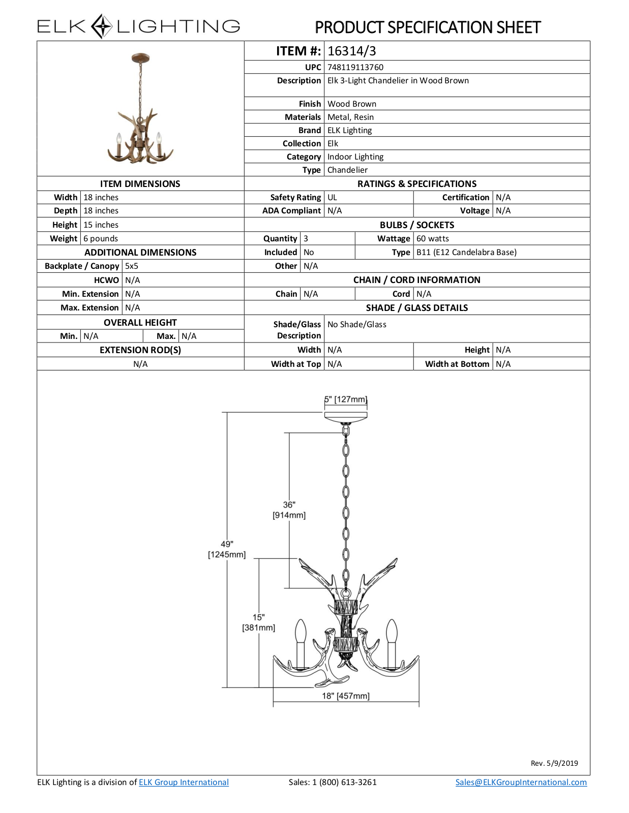 ELK Lighting 163143 Specifications - ManualMachine.com