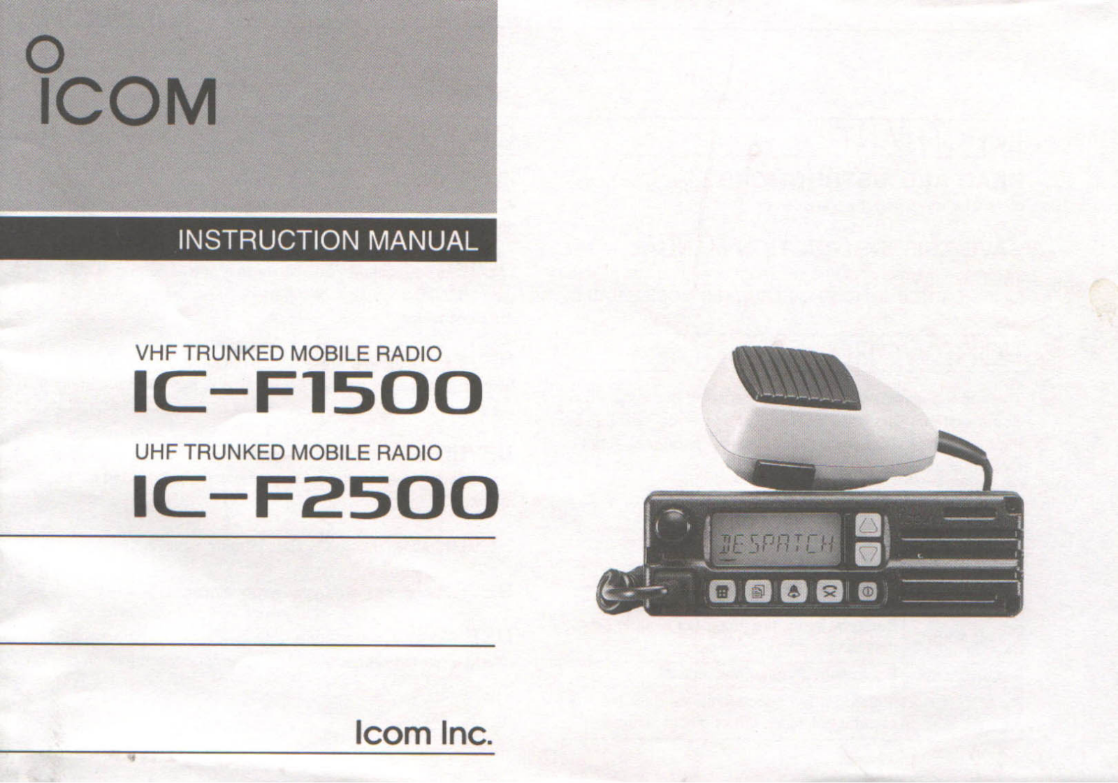 Icom IC-F1500, IC-F2500 User Manual